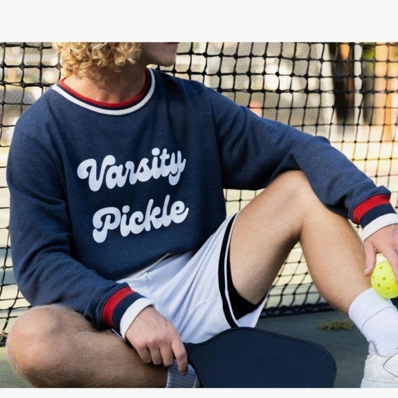 NWT Pickleball Crew Neck Sweatshirt Unisex Oversized Varsity Pickle Sweater M - Picture 2 of 6